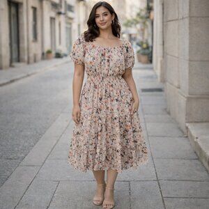 Kate & Lily Floral Smocked Midi Dress Size 6